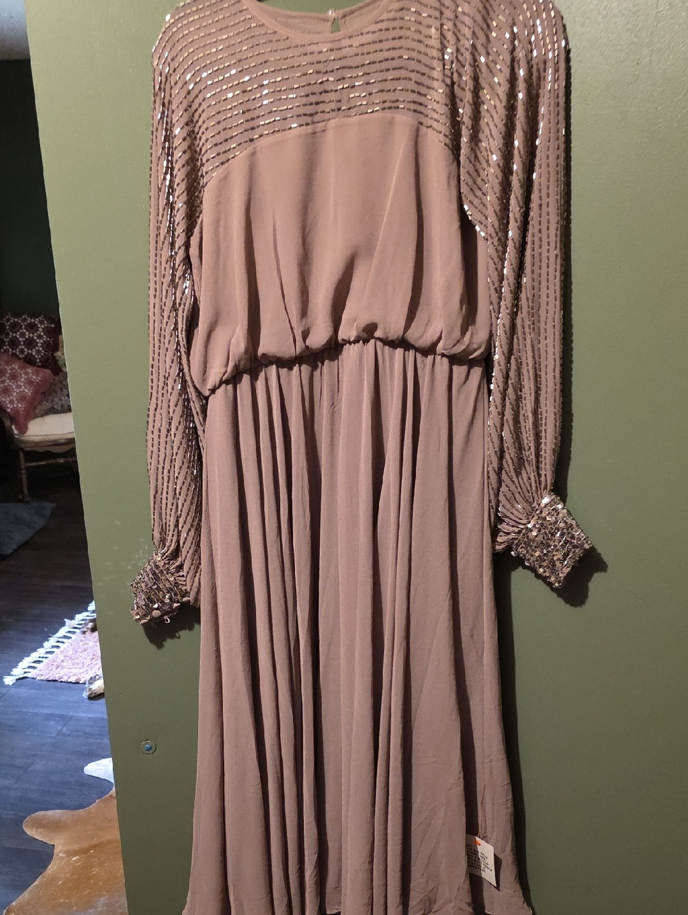 ASOS Mauve Sequin Long Sleeve Midi Dress